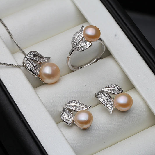 Natural Freshwater Pearl Necklace and Earring Set for Women in 925 Sterling Silver - Elegant Jewelry Gift
